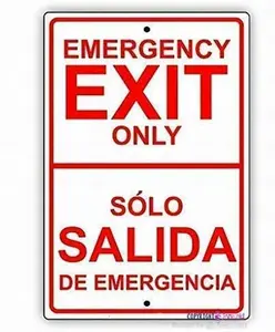Wall Watch Out for - Tin Sign - Emergency Exit Only English Spanish Dual Language Tin Metal Signs Road Street Sign Outdoor Decor Caution Signs. 8 X 12 Inch Aluminum Plates Printed