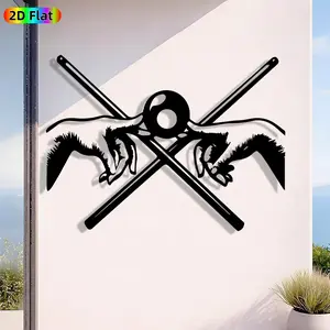 1pc Avant-Garde Pool Cue with Billiard Ball Metal Wall Art, Avant-Garde Pool Cue with Billiard Ball Statue Mural, Iron Craft, Perfect for Living Room, Lounge, Outdoor Space Decor, Highquality Engraving, New Year Decor, Ideal Gift for Trend Seekers