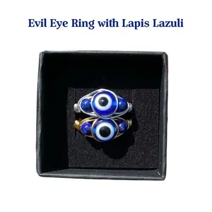 Evil Eye Ring with Lapis Lazuli Crystal for Protection