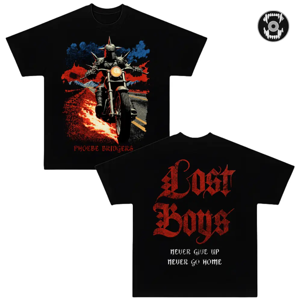Phoebe Bridgers Ghost Rider T-Shirt, Lost Boys Double-Sided Graphic Tee, Indie Folk Singer Shirt, Alternative Music Fan Merch, Unisex Black Concert T-Shirt, Indie Rock Streetwear, Gothic Aesthetic Graphic Tee, Gift for Phoebe Bridgers Fans
