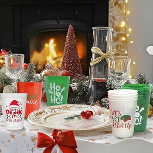 12/20/50/100pcs Four-letter design plastic Christmas cups, plastic party drinking cups, 16 oz reusable cups, for Christmas party decorations