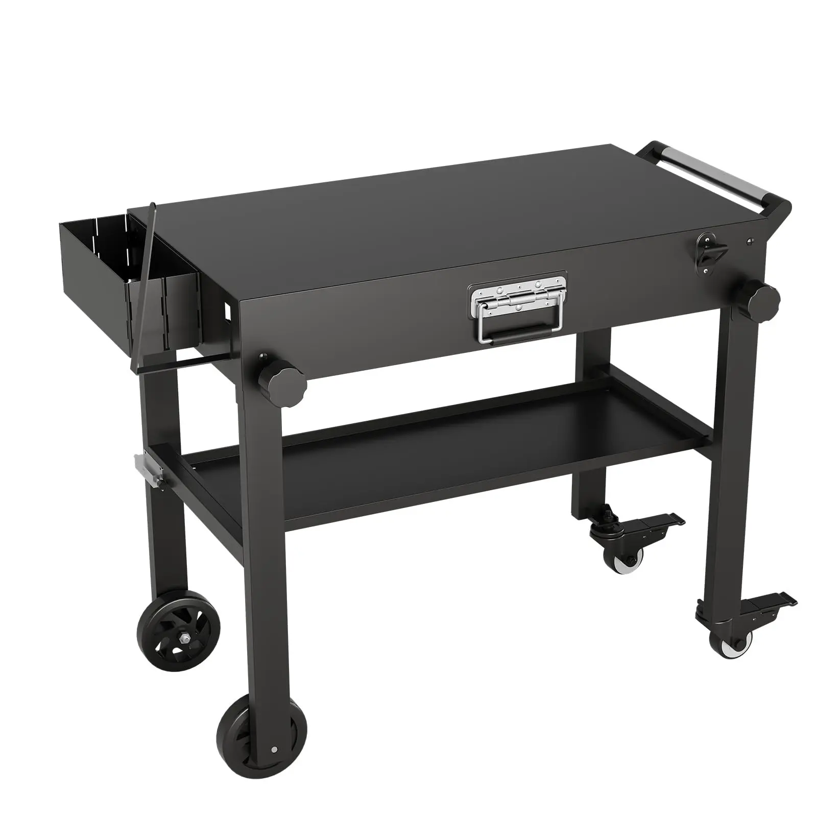 Sturdy 38x18in Foldable Outdoor Grill Table with Wheels - Portable Stainless Steel BBQ Prep Station, 360° Swivel Handles, Cart for Blackstone Griddle, Pizza Oven, Ideal for Camping, Home Parties