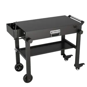 Sturdy 38x18in Foldable Outdoor Grill Table with Wheels - Portable Bbqs Prep Station, 360° Swivel Stainless Steel Handles, Barbecue Cart for Blackstone Griddle, Pizza Oven, Ideal for Camping, Home Parties (Fits Outdoor Gas Barbecues)