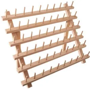 60 Spools Braid Rack Braiding Hair Stand Thread Rack Sewing Organizer Extension Holder Standing Wood