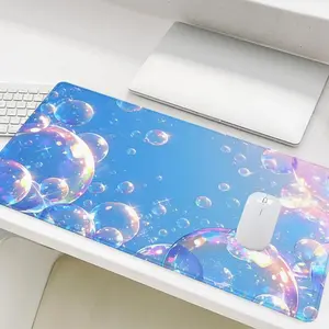 Dreamy Blue Bubble Pattern Mouse Pad, Rectangle Gaming Mouse Pad, Office Desk Accessories, Non-Slip Rubber Base Stitched Edge Desk Pad for Home Office
