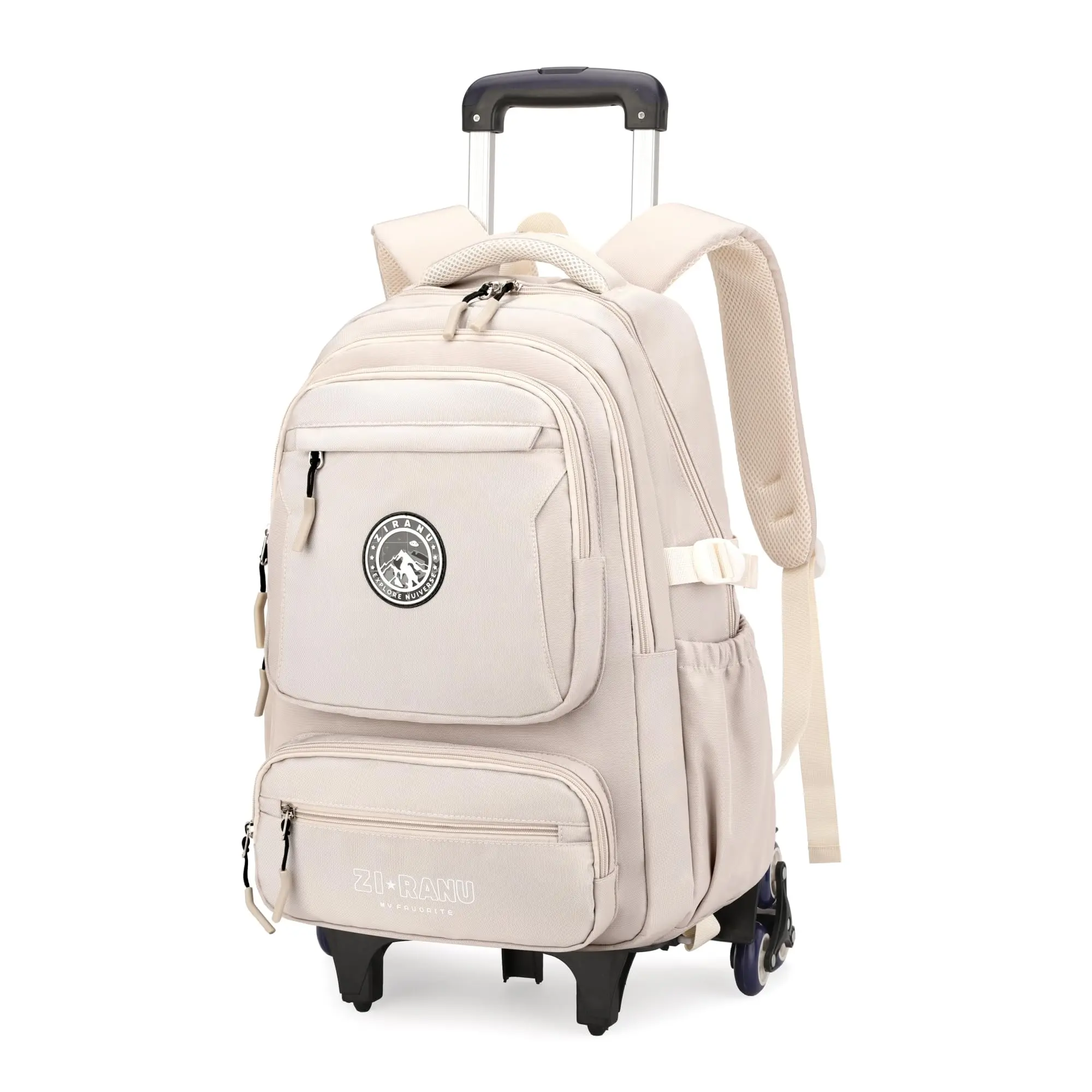Rolling Backpack For Elementary Middle School Bags  Roller With 6 Wheels Beige