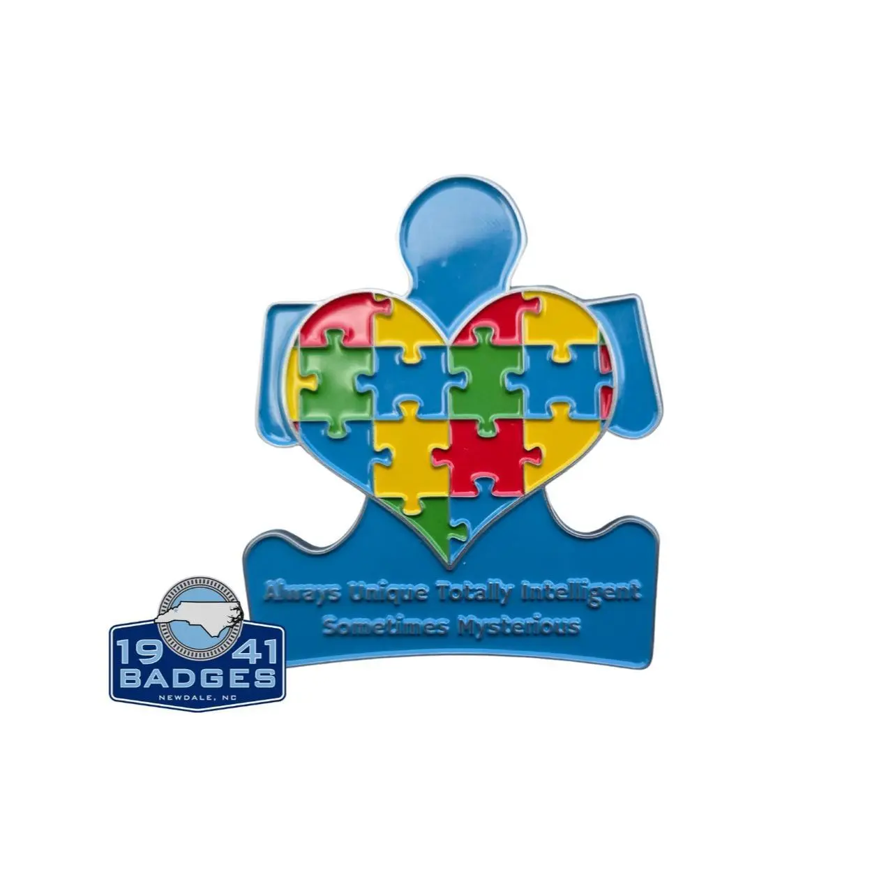 1941 Badges Autism Awareness Badge - Custom Cut Puzzle Piece Design 2.5 Inch Stainless Steel UV Protected USA Made Decor