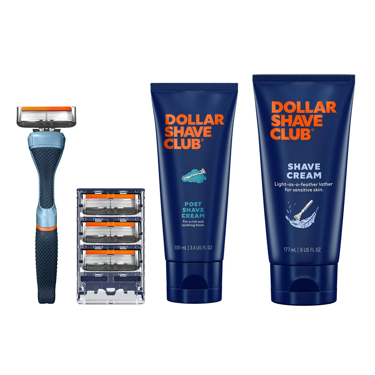 Dollar Shave Club Men's Shave Bundle – Diamond Grip Handle + Signature 6-Blade (4ct) + Shave Cream + Post Shave Cream Dollar Shave Club Men's Shave Bundle – Diamond Grip Handle + Signature 6-Blade (4ct) + Shave Cream + Post Shave Cream