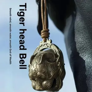 Pure Copper Lucky Tiger Head Bell - Lightweight Brass Feng Shui Door Decor, Portable Charm, Unique Gift for Indoor Recreation