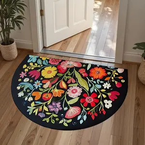 Floral Pattern Door Mat, Decorative Rug Mat, Velvet Material, 1000g/sq.m, 0.5mm Thick, Home Decor Ideal Choice, Porch, Front Door, Living Room, Kitchen, Bathroom
