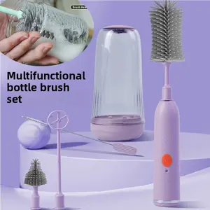 Electric Baby Bottle Brush Set with UV Sterilization Disinfection Pacifier Storage Box Multi-Functional Cleaning Cup ABS Silicone 3.7V 200-220 RPM Mint Green Elegant Purple