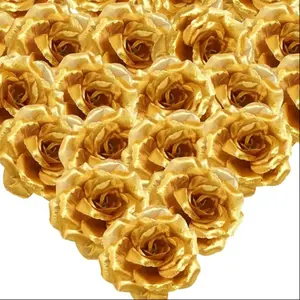 Golden Rose Artificial Flower Head, Fake Flower for Home Wedding Decoration, Realistic Golden Rose Decorative Element, Ornaments