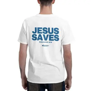 Romans 10:9 JESUS SAVES Shirts Graphic Christian Tee Shirts for Men and Women Relaxed Fit Short Sleeve Crew Neck 100% Cotton T-Shirt Oversized