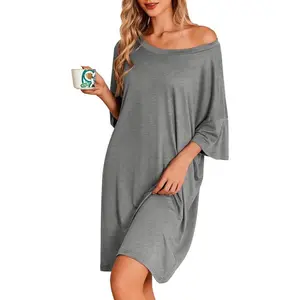 Trustale Plus Size Nightgowns for Women Oversized Sleep Shirt Short Sleeve Nightshirt T-Shirt Dress Sleepwear S-XXXL Fit Pajama Elegant Party Black Fabric Womenswear Spandex Elastic GIFT1Gift