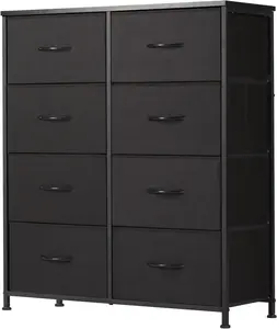 Dresser, Dresser for Bedroom Organizer Storage, Fabric Storage Tower with 8 Drawers, Chest of Drawers with Steel Frame, Wood Top for Living Room, Closet, Black