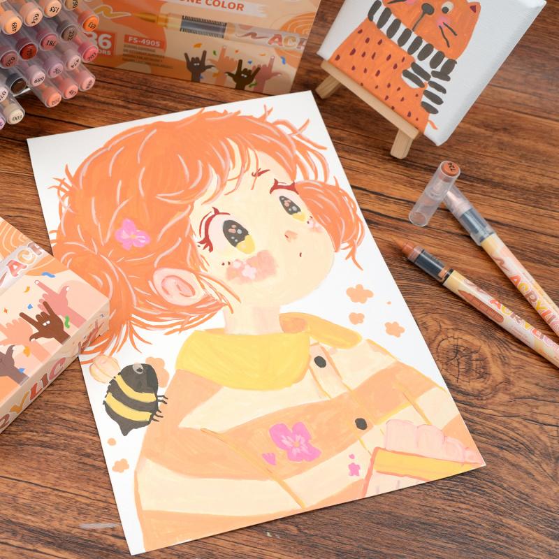 Skin Tones Art Markers,12/24/36 Color Soft Brush Tip Acrylic Paint Pens, Quick-Drying Waterproof Acrylic Paint Markers for Illustration Sketching, Wood,Glass,Fabric,Rocks Painting, Colored Markers, Art Marker Set