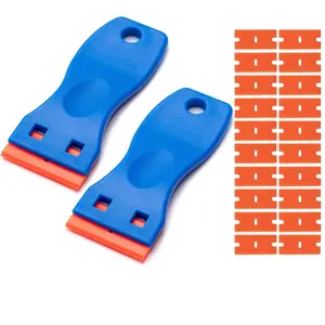 2 Plastic Scraper Tools with 20 Blades, Multi-Purpose Cleaning Scrapers for Removing Stickers, Labels, Caulk, Glue, Paint ( & )