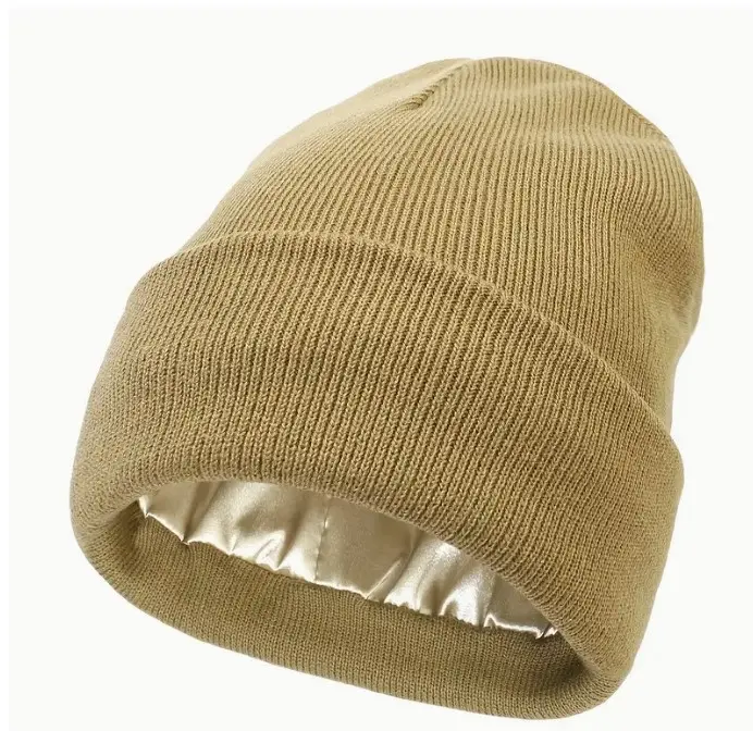 Custom Embroidered Satin Lined Knit Beanie Hats Soft Winter Knitted Hats for unisex