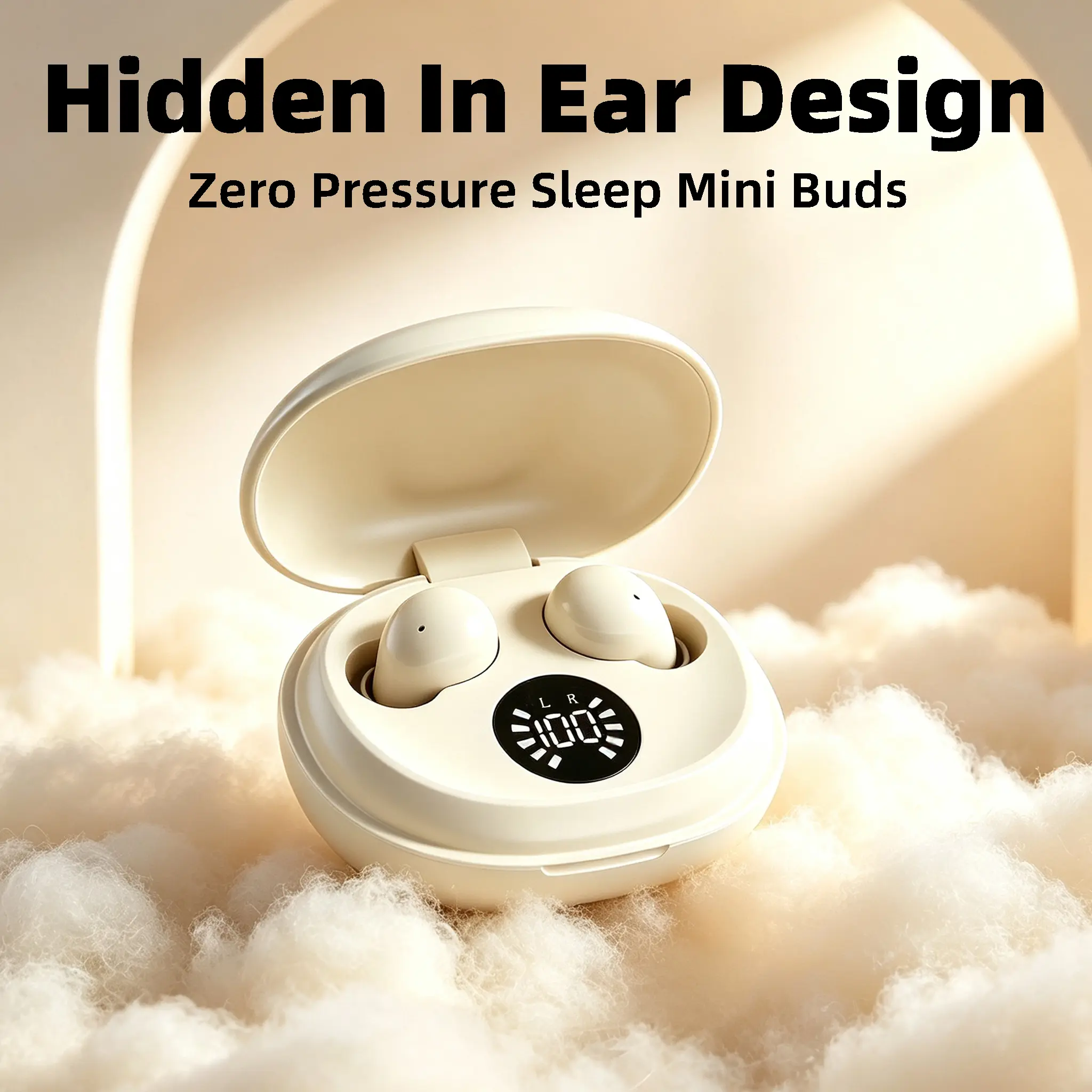 Ultra-Mini Invisible Sleep Earbuds with Ergonomic Design, Pain-Free All-Night & Side Sleep Wear, Balanced Transparent Sound, Digital Display Charging Case, Ideal for Travel & Office Rest