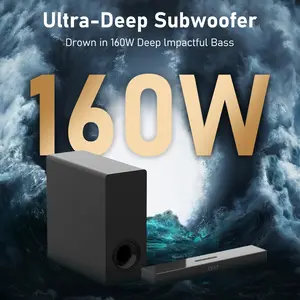 Soundbar with 160W subwoofer, desktop-friendly soundbar, 2.1ch surround sound system for TV, BT TV soundbar compatible with traditional or smart TVs, computers. Audio Speakers