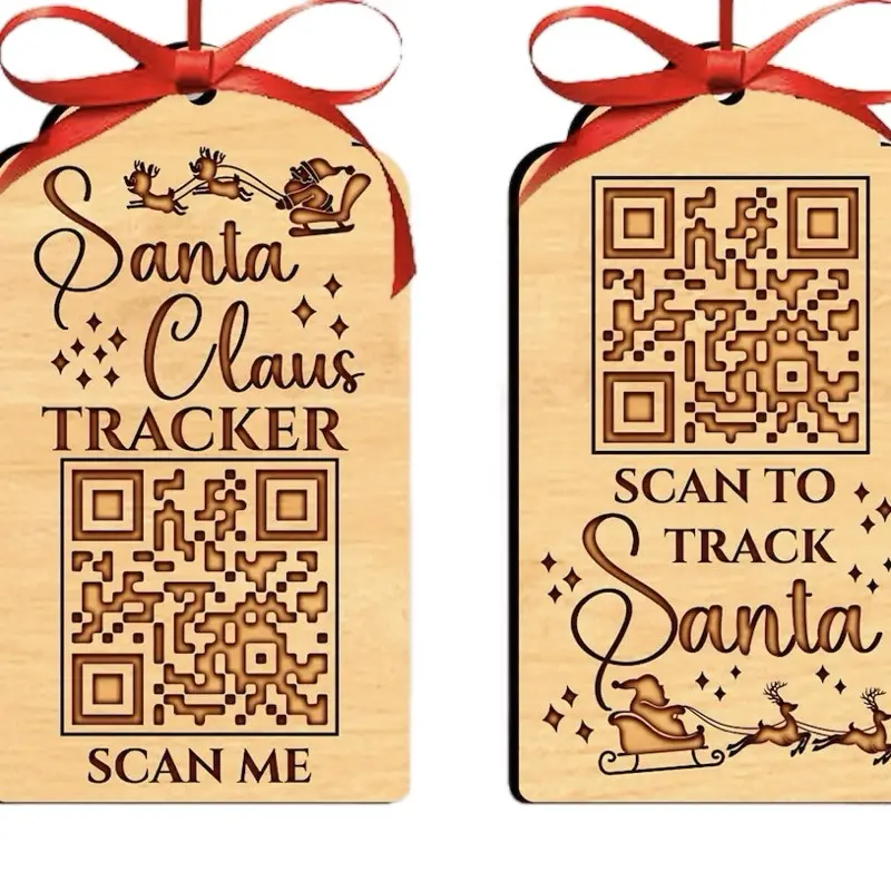 Santa Tracker Ornament with QR Code - Scan Me to Track Santa Claus - Wooden Design for Christmas Decor