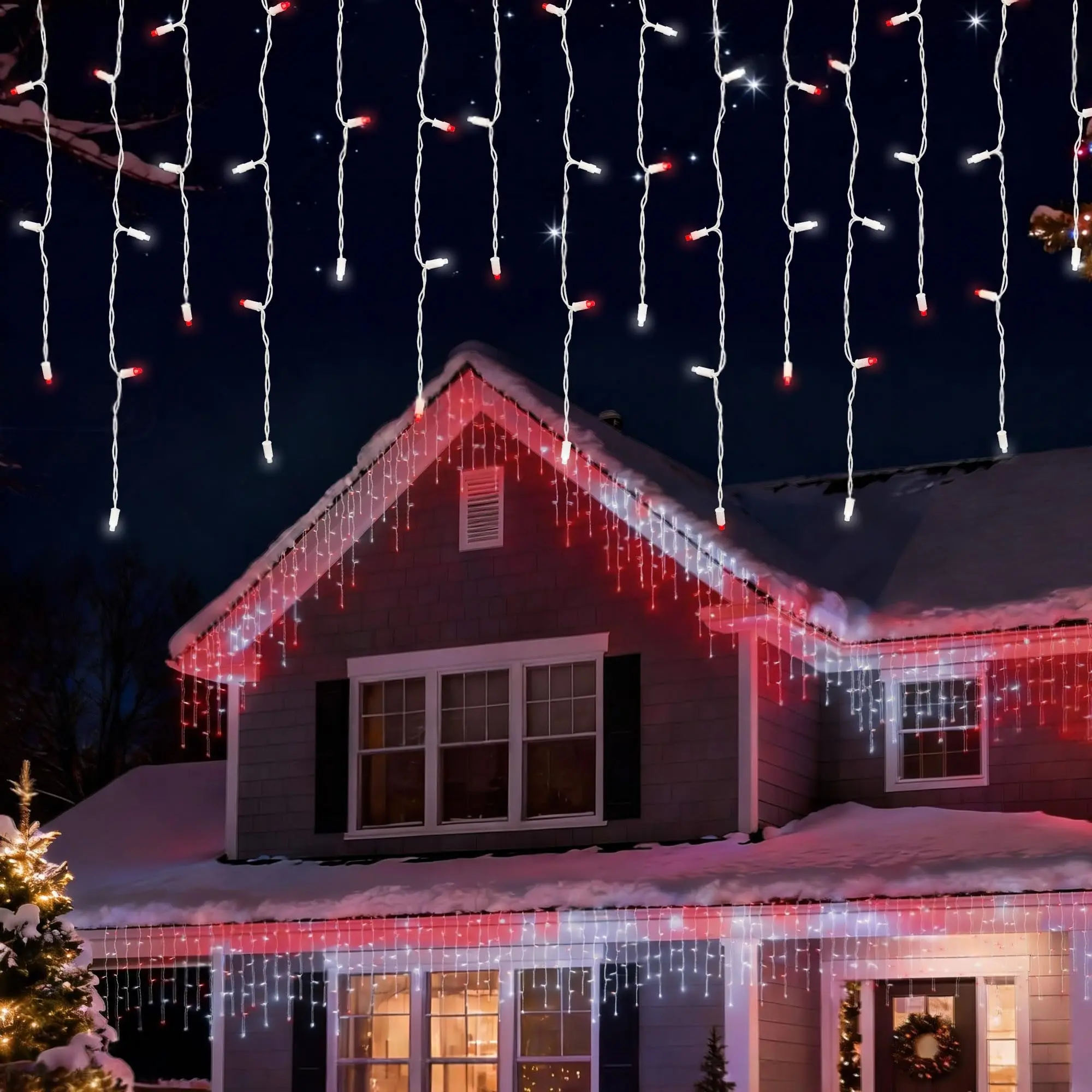Beatineon 100-Light 7ft LED Icicle String Lights, White Steady Glow with Clear Bulbs – 22 Varying Drops, IP68 Waterproof, Connectable up to 10 Sets, Indoor & Outdoor, ETL Listed