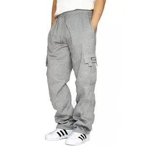 Men's Cargo Fleece Sweatpants - Casual Loose-Fit Open-Bottom Athletic Pants with Pockets, 100% Polyester Soft Stretch Fabric, Machine Washable, Stylish Motocross Beige Plain Trouser (Small) Stretchy Joggers Menswear Menswear Joggers