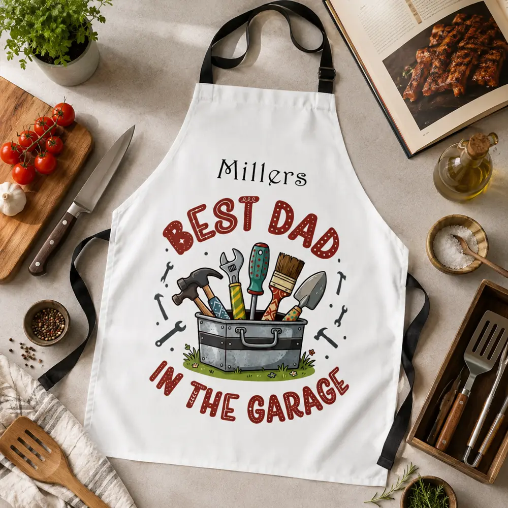 Best Dad in the Garage Apron – Funny BBQ & Workshop Gift for Dad