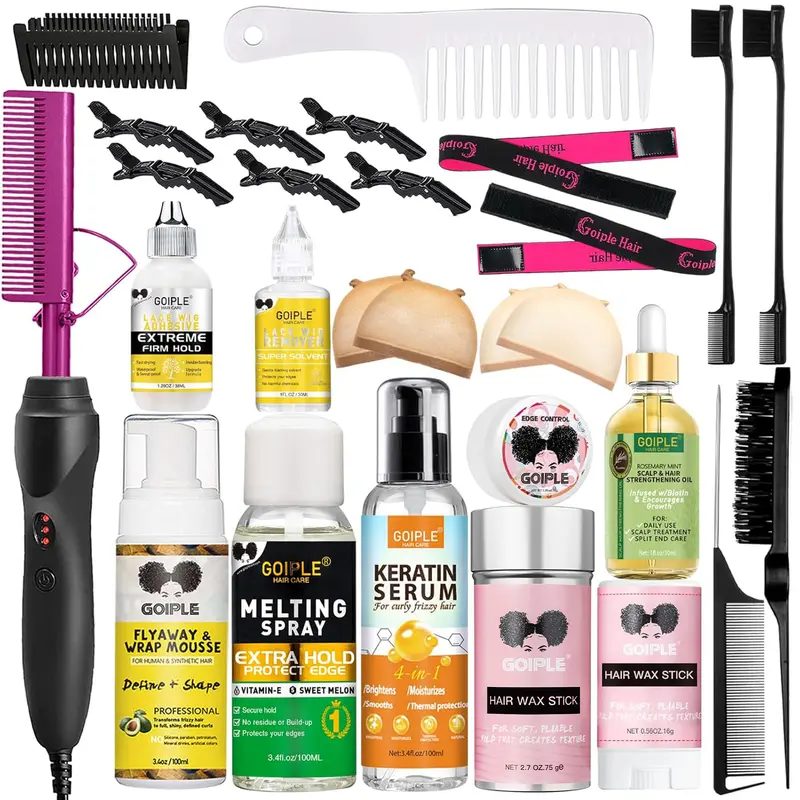 27 Counts Ceramic Hot Comb Hair Straightener for Wigs and Natural Hair - Curling Iron and Pressing Comb Kit Straightening Brush Curler Gift Salon