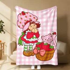 Trendy Cartoon Strawberry Shortcake Blanket Flannel Soft Warm Skin-Friendly for Sofa Office Bed  Gift Suitable for all four seasons A gift suitable for fans, friends and childr Suitable for every festival such as Christmas, Children's Day, and birthdays