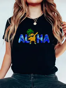 100% Cotton Tshirts Aloha Dabbing Pineapple Sunglasses Beaches Hawaii Hawaiian T-Shirt Casual Print Short Sleeve White T Shirt Graphic Tees Women Tops