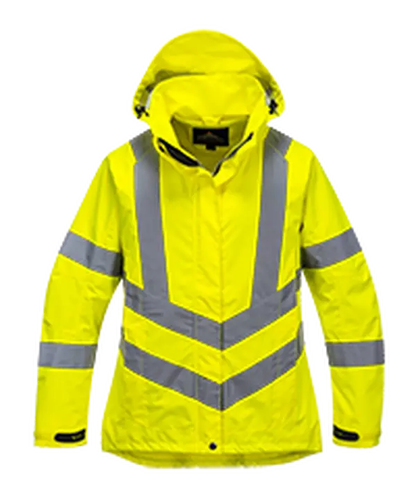 Portwest LW70YERS Ladies HiVis Breathable Jacket - Small, Reflective Tape, Working, Oxford Fabric, Secure Zipped Pockets, Ce Certified, Hook And Loop Adjustable Cuffs, Small Size Clothes, Detachable Hood