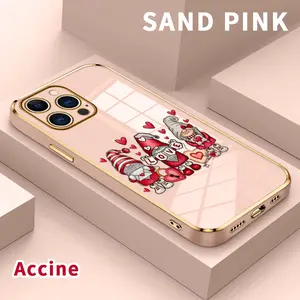 Electroplated TPU Phone Case for iPhone 15 Pro Max 16 14 Plus 13 12 11 X XS Max XR Gnomes of Love Pattern Classic Straight Design Scratch Resistant Softcase