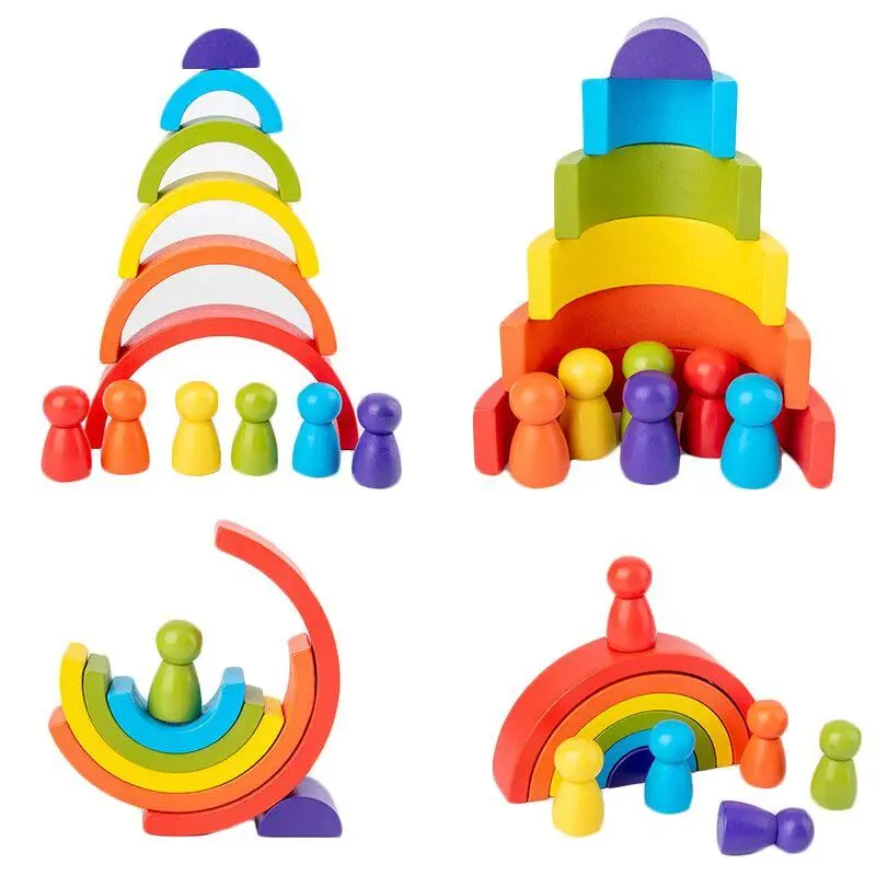 DIY children's wooden rainbow toy creative wood rainbow stacked balance blocks baby toy Montessori educational toys for children