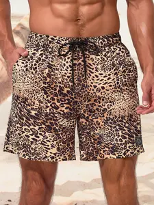 Men's Regular Fit Leopard Print Shorts, Casual Comfy Breathable Swim Shorts for Summer, Men's Shorts for Beach Vacation, Swimwear Shorts