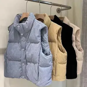 Women's Corduroy down Cotton Vest Autumn Winter Fashion Outerwear Pure Color No Decoration Casual Comfortable Jacket