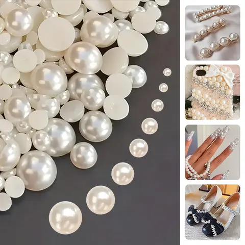 1000pcs Half Round Pearls Beads,4mm to 14mm Flatback Pearl Beads Luster Loose Cabochon Pearls for DIY Crafts Necklaces Bracelets Jewelry Decorations Wedding Dress Nail Art Pearls for Crafting
