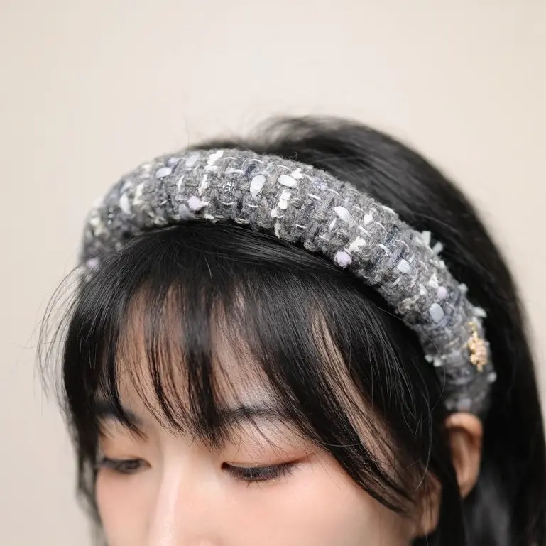 Chunky Headband Knit,luxury Tweed,tweed Padded,black Tweed Headband,tweed Headband,cushion Headbands,fancy Headbands