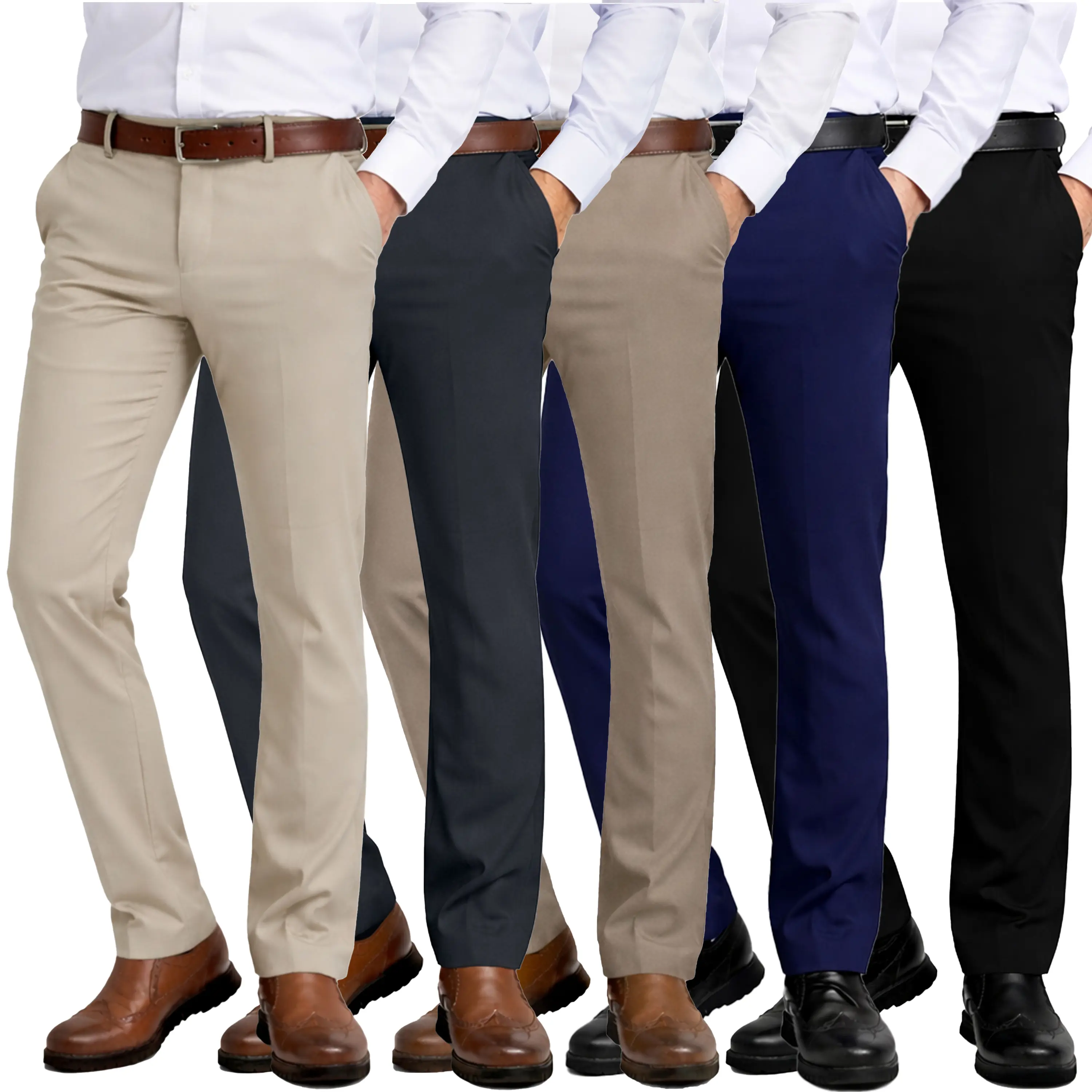 3-Pack Mens Flex Stretch Slim Fit Dress Pants (Sizes, 30-40) 3-Pack Mens Flex Stretch Slim Fit Dress Pants (Sizes, 30-40)
