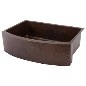 33" Hammered Copper Kitchen Rounded Apron Single Basin Sink