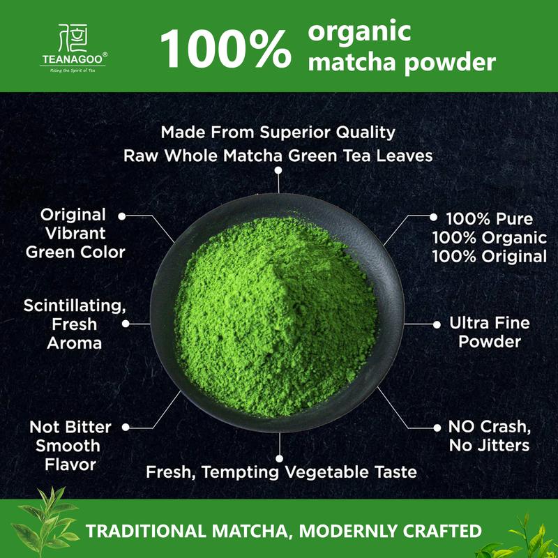 TEANAGOO Ceremonial Grade Matcha Powder Premium First-Harvest USDA Organic Unsweetened No Additives for Latte Daily Beverage or Traditional Tea Ceremony Multiple  Healthy