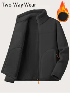 Women's Reversible Plush Jacket Winter Warm Zipper Coat, Windproof Outdoor Running, Thick Fleece Lined, Dual-Sided Wear