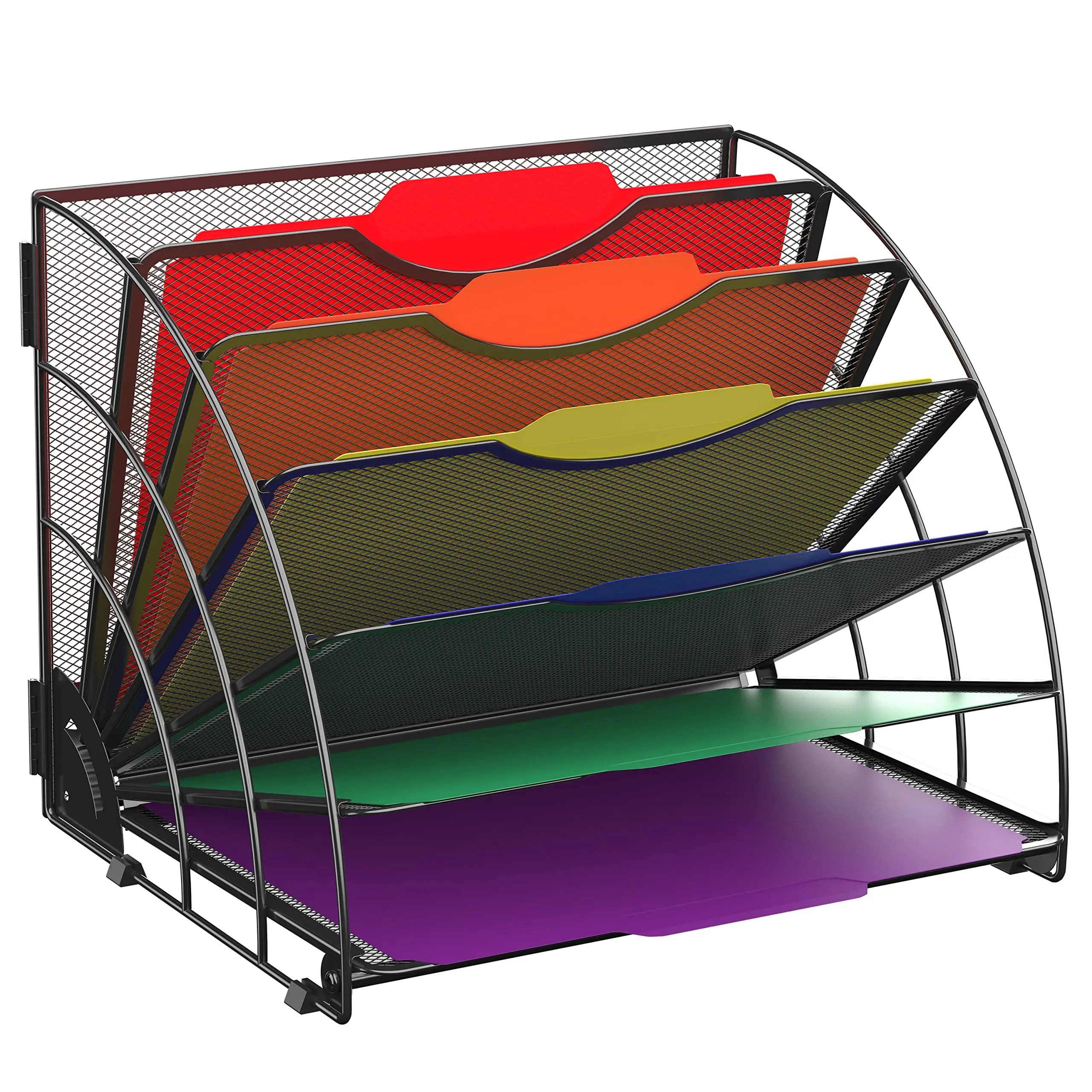 Fan Shaped Desk File Organizer, 6 Compartments for Filing Paper Bills, Letters, Desk Accessories for Workspace, School, Office, Waiting Room, Classroom Storage