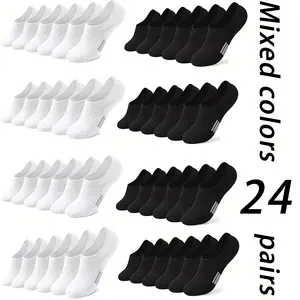 Women's 24 Pairs Basic Minimalist Plain Short Invisible Socks - Solid Color, Soft, Comfortable, Sweat-Absorbent, Breathable, 1-Size-Fits-All, Activewear Athletic Socks for Daily Wear, Outdoor Sports