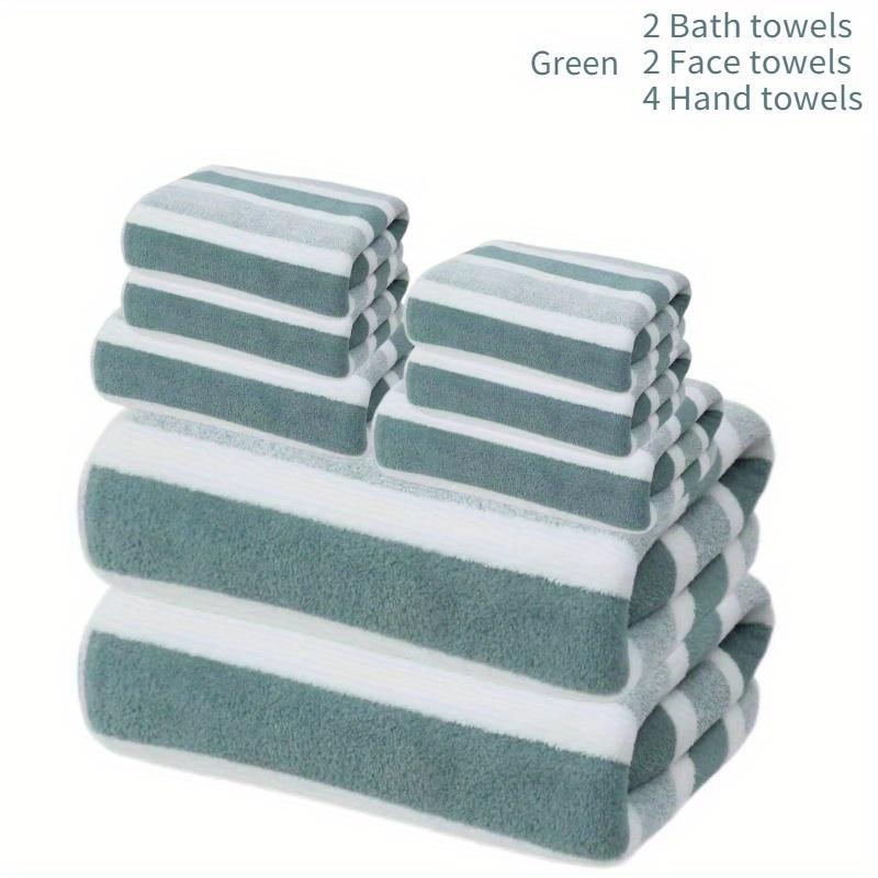 8pcs/set, no hair loss, super water absorption, super soft two-color striped interval bath towel combination, including 2 large bath towels, 2 large face towels, 4 hand towels