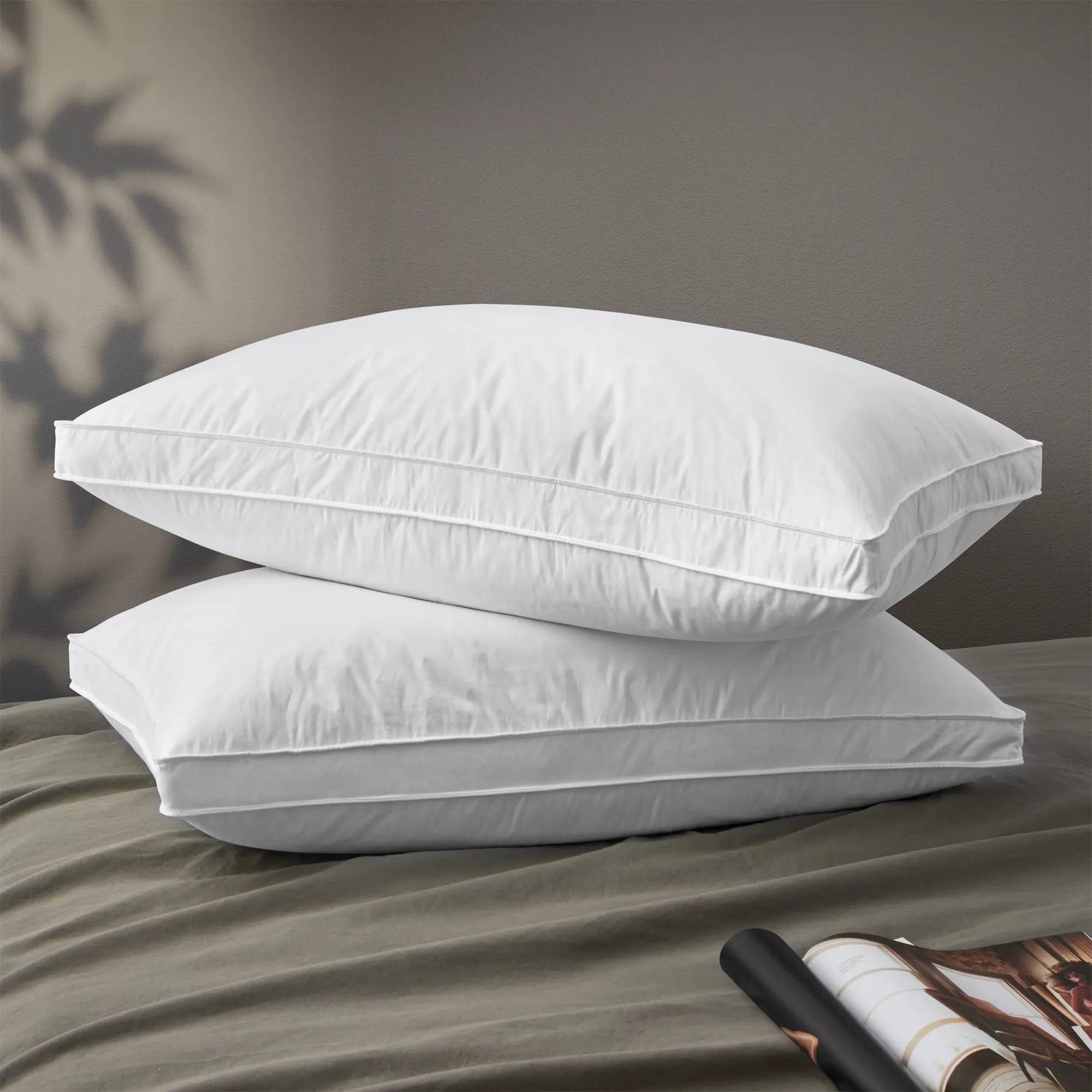 PEACENEST 2-Pack Luxurious Breathable Cloth Grey Goose Feather Pillows, 100% Cotton Shell for Restful Sleep