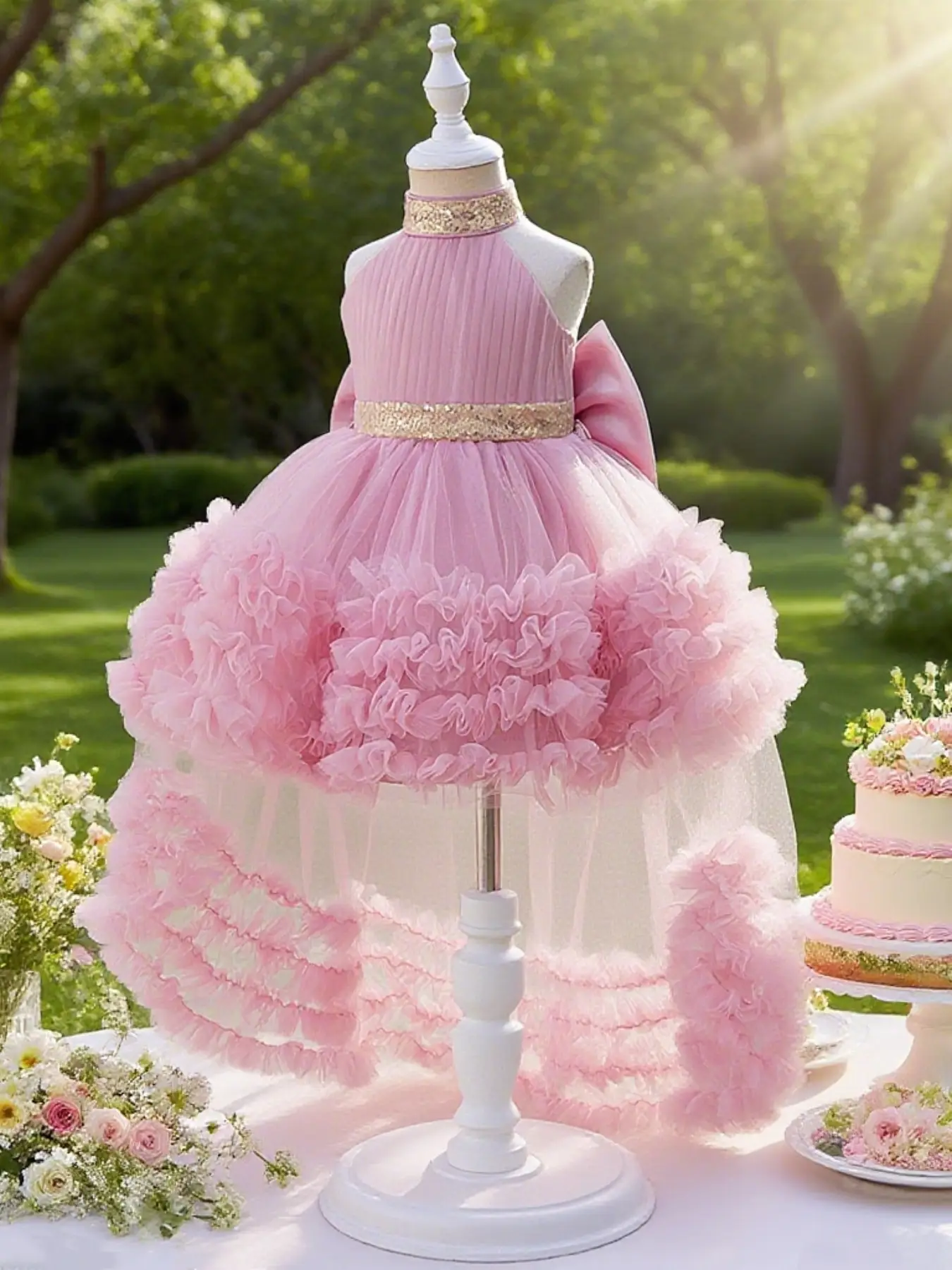 Toddler Girl's Glitter Sequin Decor Tulle Dress, Elegant Sleeveless Round Neck A Line Dress for Party Performance Birthday, Kids Clothes for All Seaso