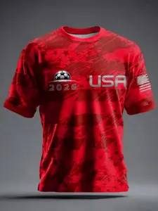 American Team 2026 World Cup Short Sleeve T-Shirt, Men's Football Fan Top, Street Style, Slim-Fitting, All over Print
