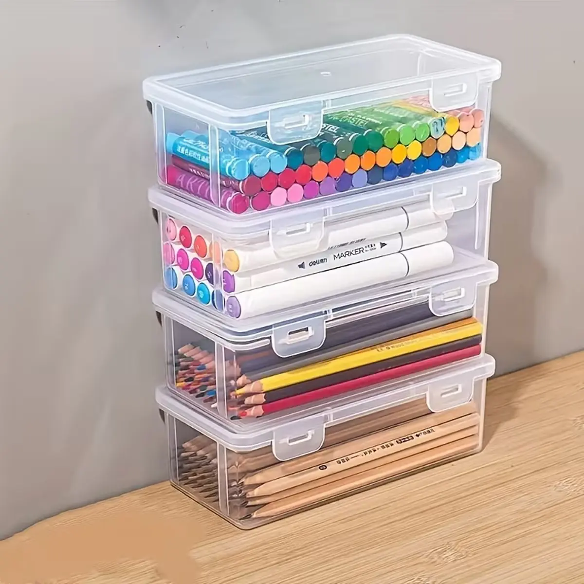4pcs/6pcs Transparent Desktop Storage Boxes with Lids, large capacity plastic organizer bins for office organization and stationery storage, dustproof clear storage containers for desk accessories, gift packaging and home organization essentials