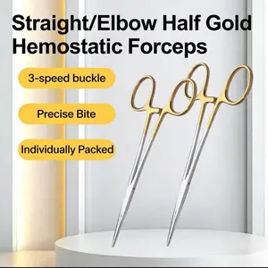 Half-body Gold Hemostatic Forceps, Pet Hair Pulling Forceps (Straight & Curved Tips), Cupping Forceps, Veterinary Needle Holders for Pet Suture, Ear Pick Remover